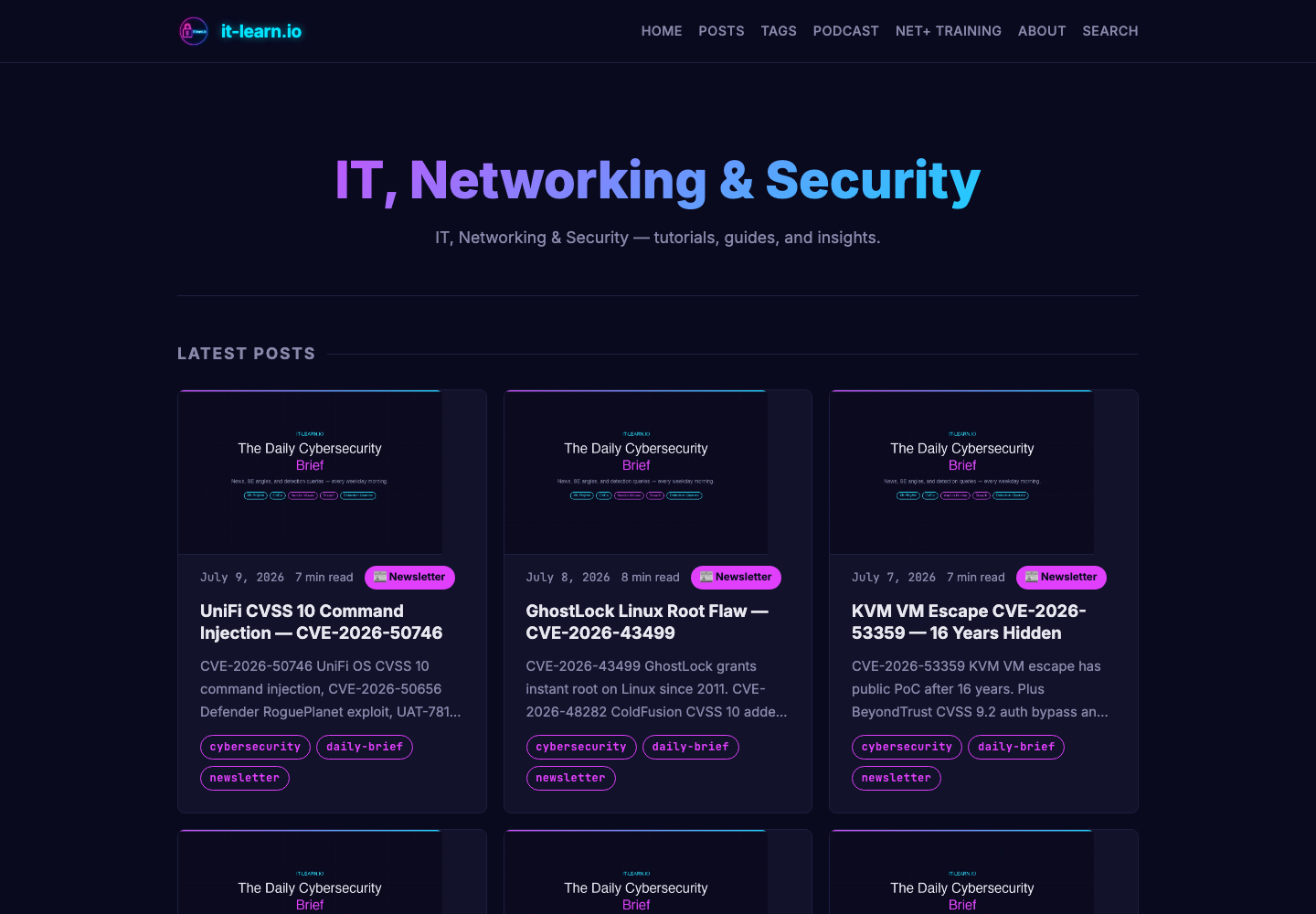 it-learn.io homepage — IT, networking and cybersecurity publication built by Collab Media
