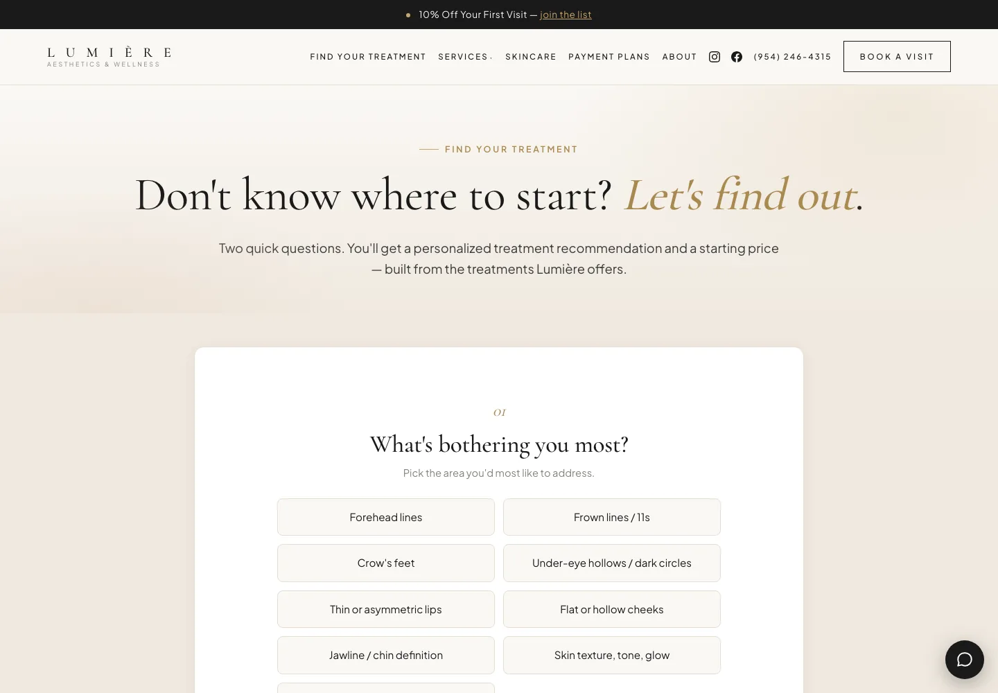 Find Your Treatment interactive quiz on the Lumière website
